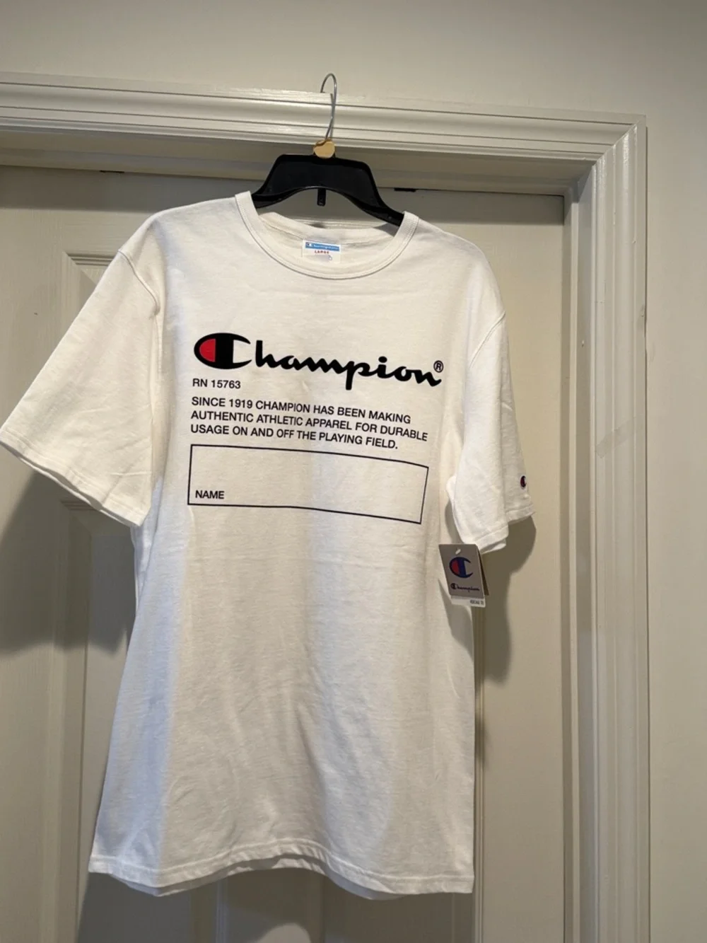 NWT Champion White Heritage Graphic Logo Short Sleeve Tee Rare Find Y2K L Summer - Picture 10 of 15